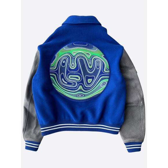 Louis Vuitton Blue & Grey Leather Varsity Jacket - Picture 2 of 8